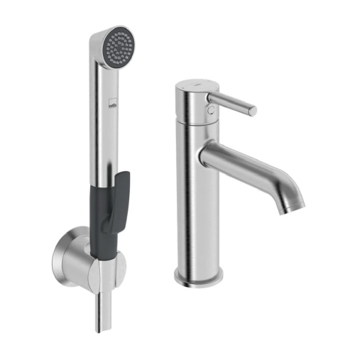 ORAS OPTIMA STYLE bateria umywalkowa stojąca z rączką Bidetta, stal szczotkowana