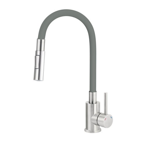 DEANTE Bateria LUNO kuchenna z giętą wylewką - 2 rodzaje strumienia kolor titanium,stal