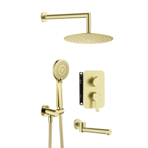 DEANTE Zestaw prysznicowy ARNIKA podtynkowy z wylewką wannową kolor złoto szczotkowane