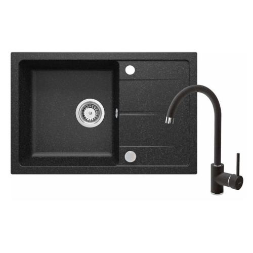 DEANTE LEDA zlewozmywak granitowy 67 cm z baterią, grafit