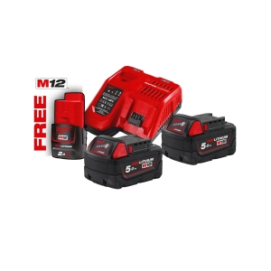MILWAUKEE M18™ NRG-502 zestaw akumulatory M12™ 2.0 Ah i M18™ 5.0 Ah i M12™-M18™ szybka ładowarka