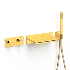 TRES B-SYSTEM zestaw baterii wannowo-natryskowej termostatycznej podtynkowej 2-drożnej, 24-k złoto