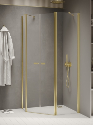NEW TRENDY NEW SOLEO LIGHT GOLD 100 x 80 cm kabina pięciokątna, szkło przejrzyste