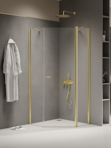 NEW TRENDY NEW SOLEO LIGHT GOLD 80 x 80 cm kabina pięciokątna, szkło przejrzyste