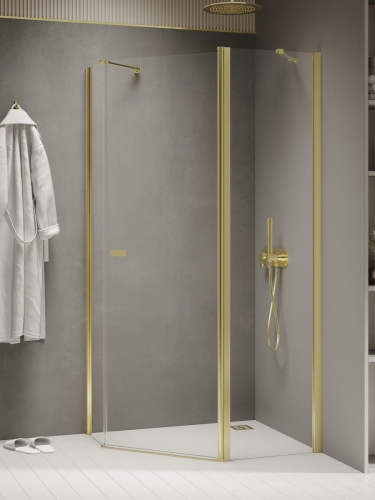 NEW TRENDY NEW SOLEO LIGHT GOLD 100 x 80 cm kabina pięciokątna, szkło przejrzyste