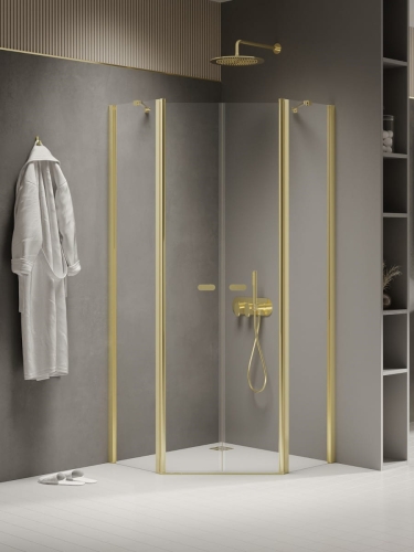 NEW TRENDY NEW SOLEO LIGHT GOLD 90 x 90 cm kabina pięciokątna, szkło przejrzyste