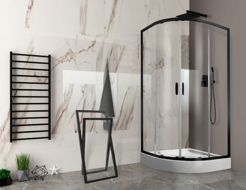 SANPLAST FRIS zestaw kabina + brodzik akrylowy 90x90 cm szkło transparentne, profil czarny mat