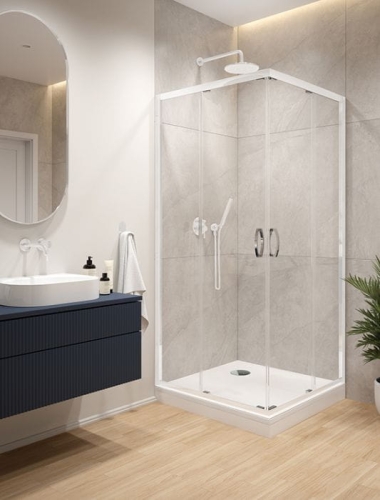 SANPLAST FRIS zestaw kabina + brodzik mineralny 80x80 cm szkło transparentne, profil biały