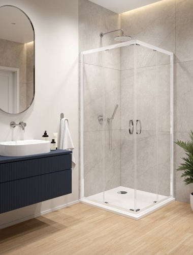 SANPLAST FRIS zestaw kabina + brodzik mineralny 90x0 cm szkło transparentne, profil biały