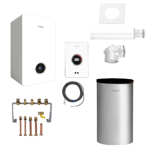 BOSCH zestaw kocioł Condens GC5700iW 24 P 23 , GZ50 + zasobnik + płyta montażowa + czujnik + wyjście kominowe + regulator