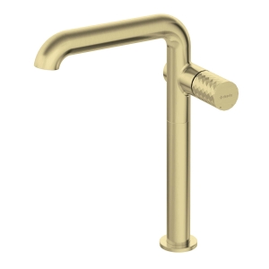 DEANTE Bateria SILIA HEXA umywalkowa wysoka z prostokątną wylewką, złoty szczotkowany