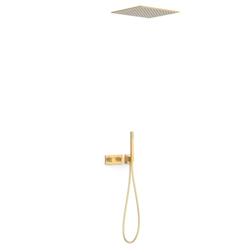 TRES B-SYSTEM  zestaw natryskowy termostatyczny z baterią i deszczownicą, złoto matowe 24k