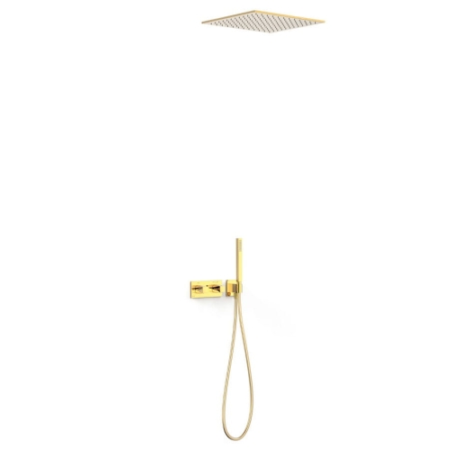 TRES B-SYSTEM  zestaw natryskowy termostatyczny z baterią i deszczownicą, złoto 24k