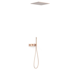 TRES B-SYSTEM zestaw natryskowy termostatyczny z baterią i deszczownicą, matowe różowe złoto 24k