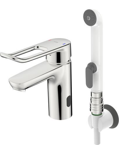 ORAS CLINICA HYBRID bateria umywalkowa stojąca z rączką Bidetta, chrom