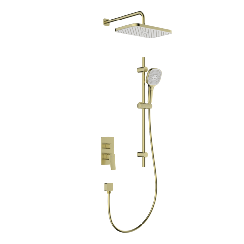 KFA MALAGA zestaw natryskowy podtynkowy z bateria, drążkiem i deszczownicą, brushed light gold