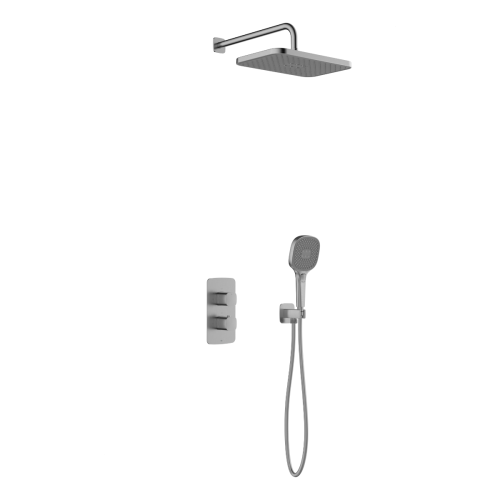KFA MALAGA zestaw natryskowy podtynkowy termostatyczny z baterią i deszczownicą, gun metal grey