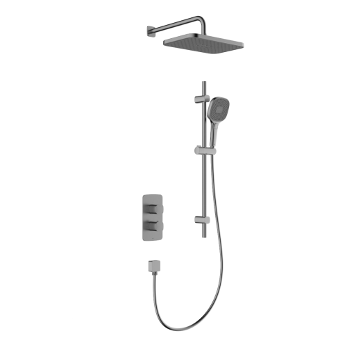 KFA MALAGA zestaw natryskowy termostatyczny podtynkowy z baterią, deszczownicą oraz drążkiem, gun metal grey