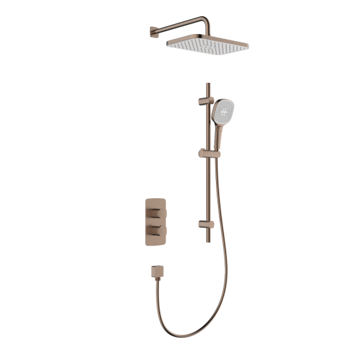 KFA MALAGA zestaw natryskowy termostatyczny podtynkowy z baterią, deszczownicą oraz drążkiem, brushed rose gold
