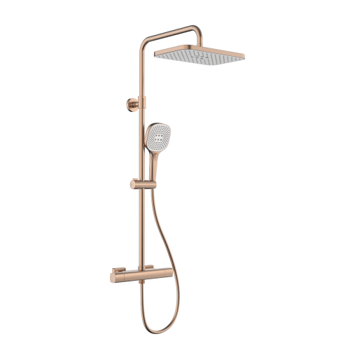 KFA MALAGA zestaw natryskowy termostatyczny naścienny z deszczownicą, brushed rose gold