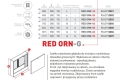 Tabela wymiarów szafki natynkowej głębokiej RED ORN-7G. Specyfikacja techniczna serii ORN-G. Szafka na 16 obwodów (14 z mieszalnikiem), wymiary 1115x580x155 mm. Kod produktu: R542912007.