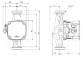 Pompa obiegowa Grundfos - rysunek techniczny z wymiarami.