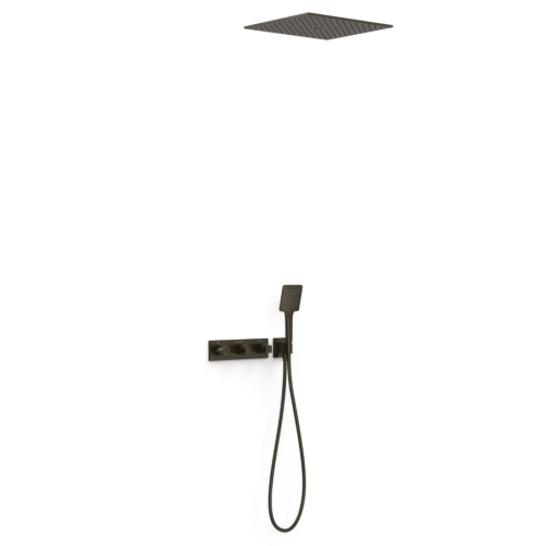 TRES B-SYSTEM zestaw natryskowy termostatyczny z baterią i deszczownicą czarny brąz