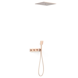 TRES B-SYSTEM zestaw natryskowy termostatyczny z baterią i deszczownicą matowe różowe złoto 24k