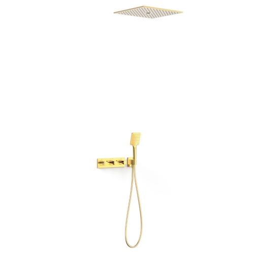 TRES B-SYSTEM zestaw natryskowy termostatyczny z baterią i deszczownicą złoto 24k
