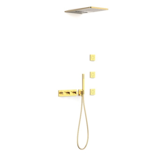 TRES B-SYSTEM zestaw natryskowy termostatyczny z baterią i deszczownicą  złoto 24k