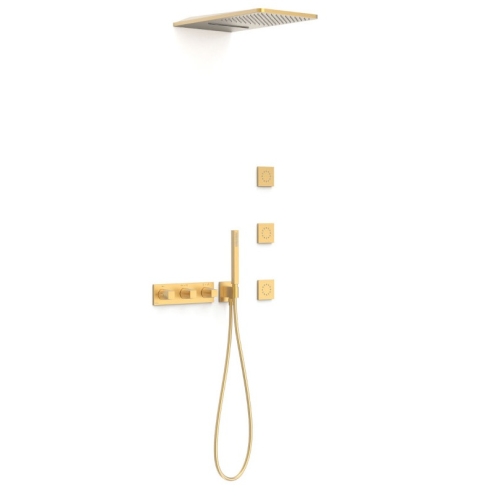 TRES B-SYSTEM zestaw natryskowy termostatyczny z baterią i deszczownicą  złoto matowe 24k