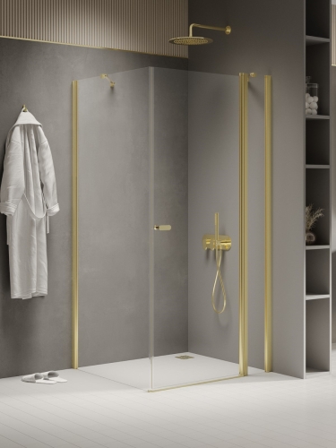 NEW TRENDY NEW SOLEO kabina prysznicowa 100x90 cm prostokątna profil light gold szkło transparentne