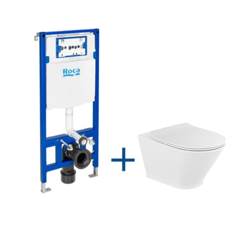 ROCA GAP zestaw podtynkowy DUPLO ONE+ ROCA GAP ROUND RIMLESS miska wc wisząca z deską wc wolnoopadająca