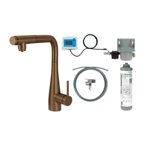 DEANTE ERIDAN bateria kuchenna stojąca z wyciąganą wylewką z filtrem do wody brąz szczotkowany