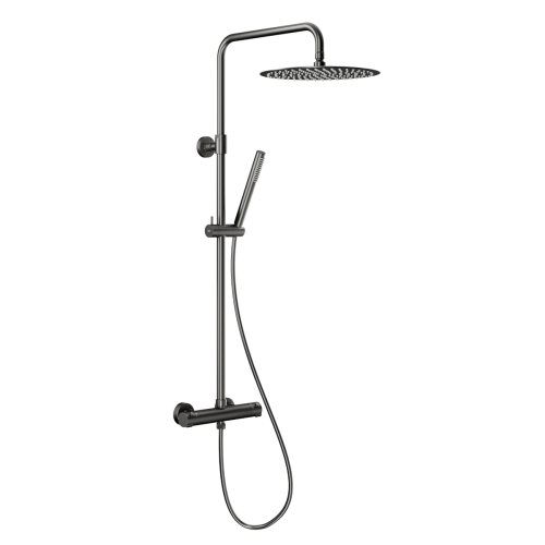 KFA MOZA zestaw natryskowy ścienny z baterią termostatyczną i deszczownicą gun metal grey